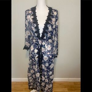 Navy Floral Chiffon Crochet Kimono Size L